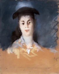 Woman Wearing a Hat with Silk Gauze